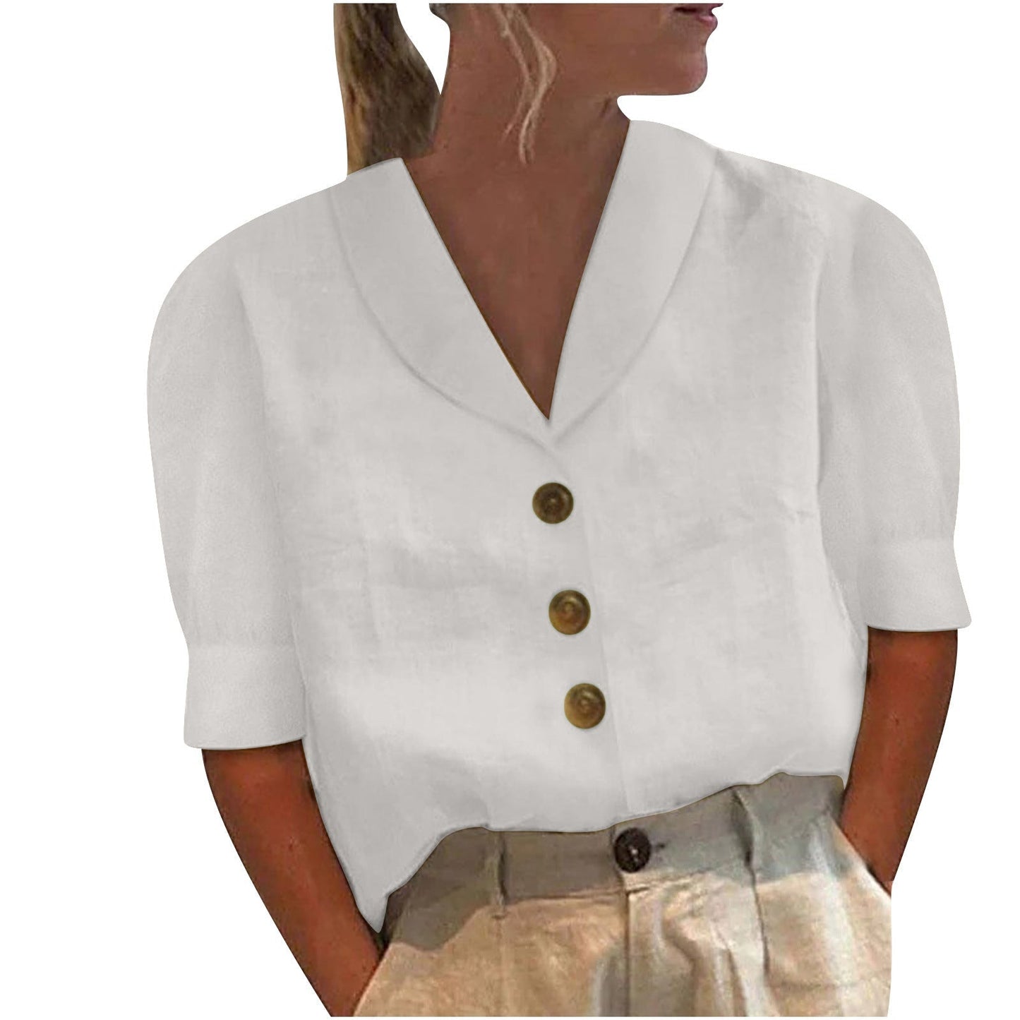 Retro-Chic Button-Up Bluse mit geknoteter Front