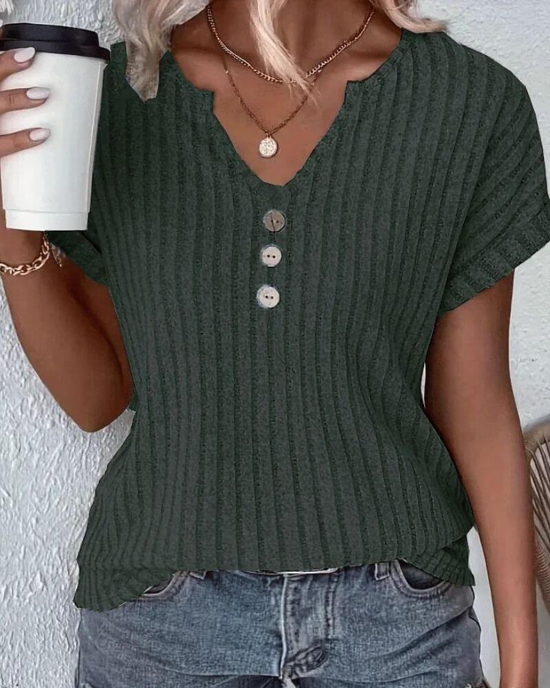 ROSINA I GESTRICKTE BLUSE MIT V-AUSSCHNITT