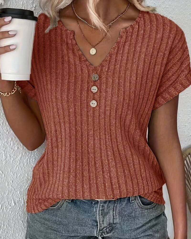 ROSINA I GESTRICKTE BLUSE MIT V-AUSSCHNITT