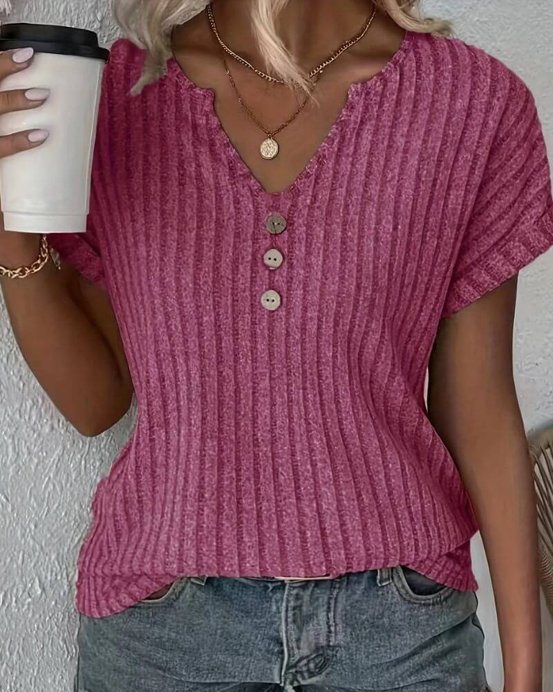 ROSINA I GESTRICKTE BLUSE MIT V-AUSSCHNITT