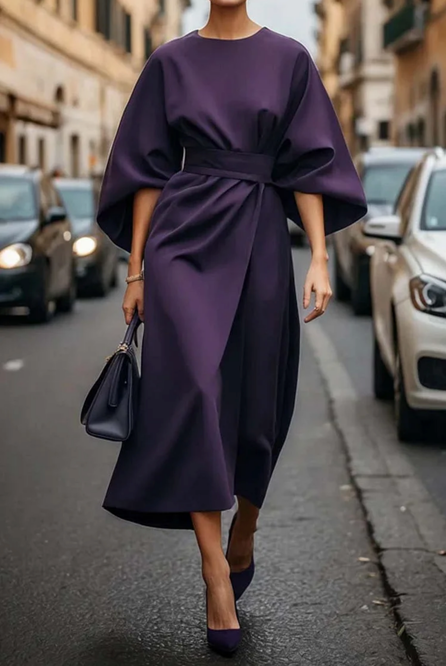Cassandra | Kleid Elegante A-Linie mit Laternenärmeln, Hochwertiger Stoff