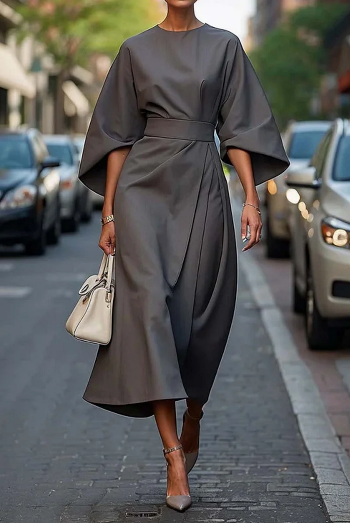Cassandra | Kleid Elegante A-Linie mit Laternenärmeln, Hochwertiger Stoff