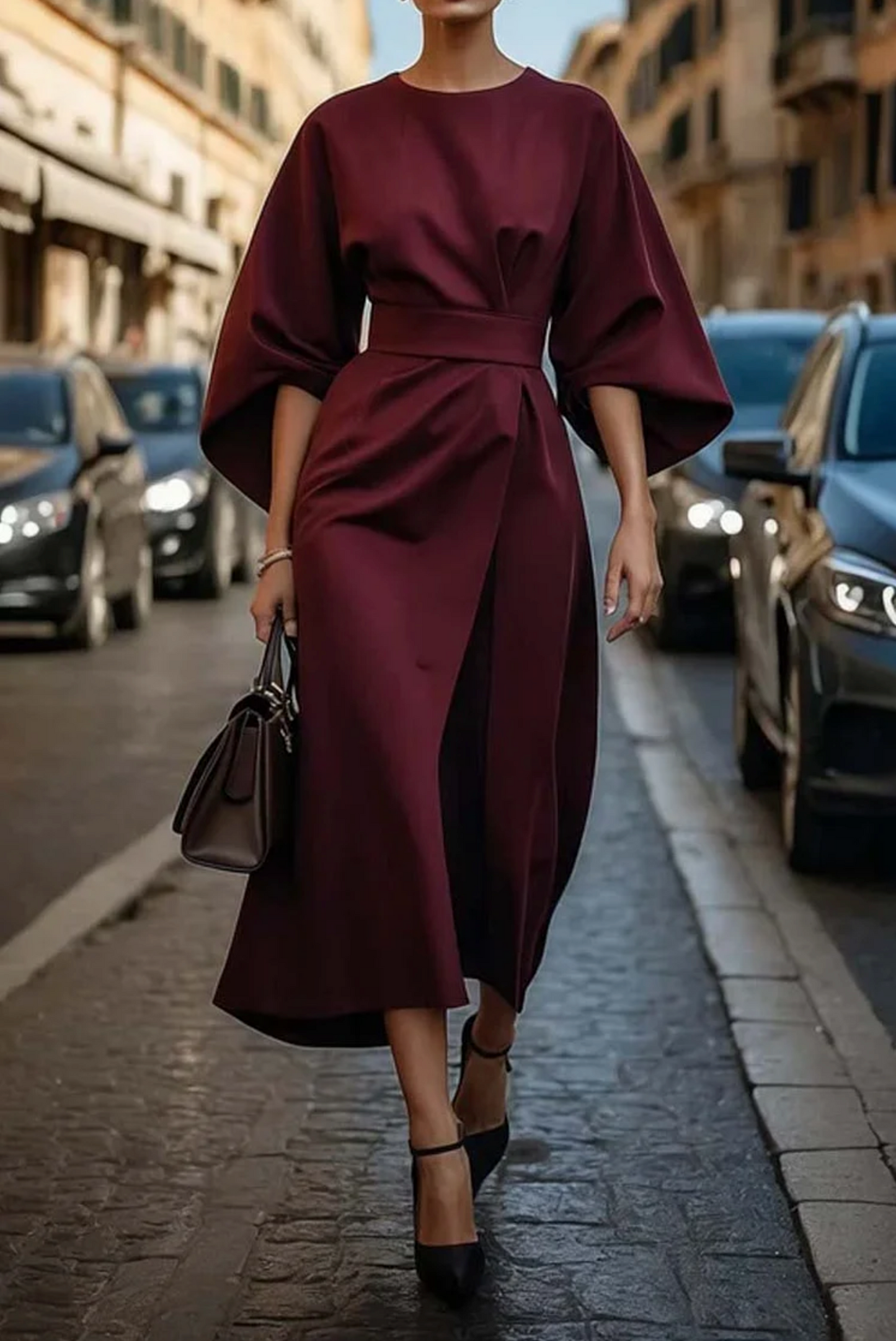 Cassandra | Kleid Elegante A-Linie mit Laternenärmeln, Hochwertiger Stoff