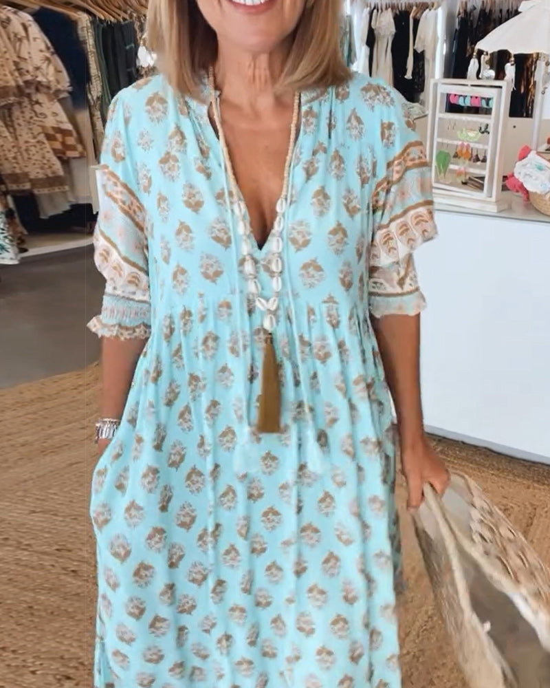 Zandoria | Kleid Fließendes A-Linien Design, V-Ausschnitt, Festlich für Hochzeitsgast
