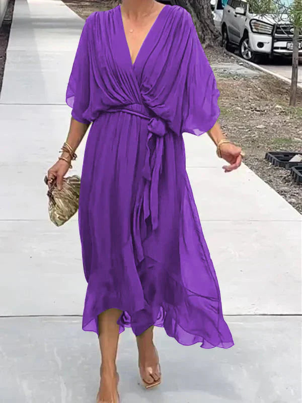 Monique | Kleid Elegantes Chiffon Abendkleid für Sommer, V-Ausschnitt