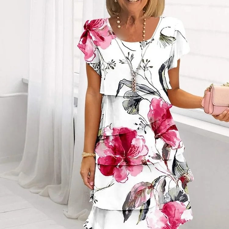 HELMINE I MEHRLAGIGES GEBLÜMTES KLEID