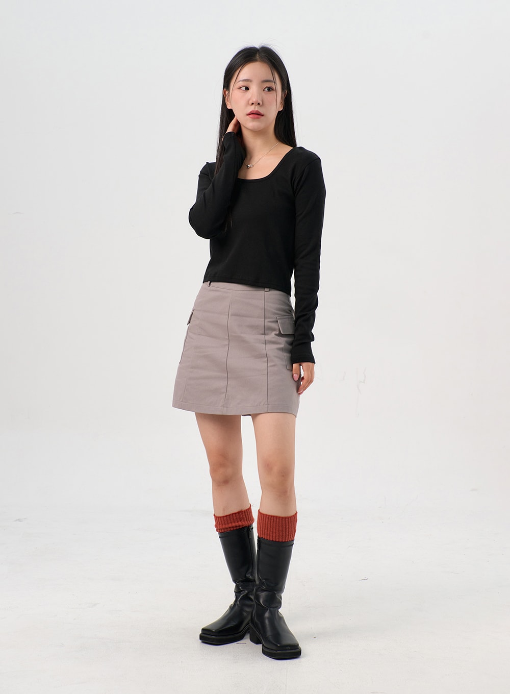 Faux-Leder Stiefel mit seitlichem Reißverschluss OS302