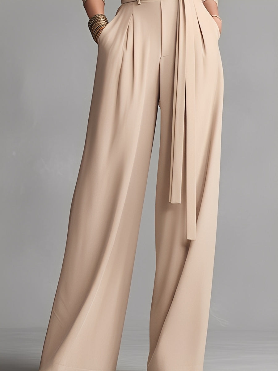 Gaoraina | Women's Neutral-colored Cotton Blend Knit Jumpsuit With Gathered Waist