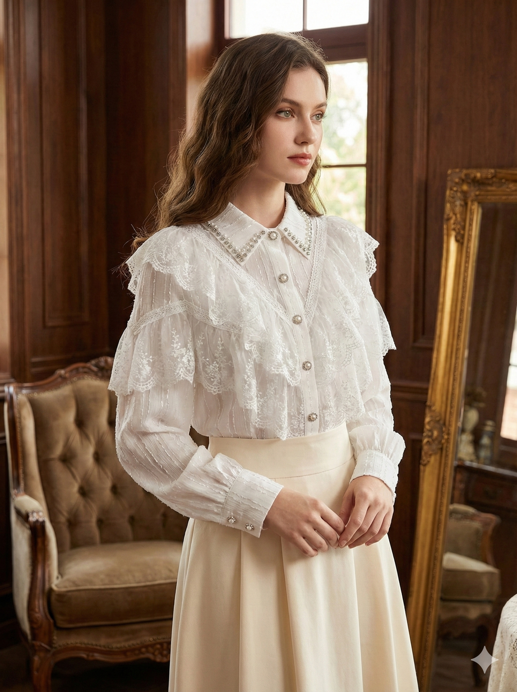 Vina | Vintage Bluse mit Perlen & Strassdetails