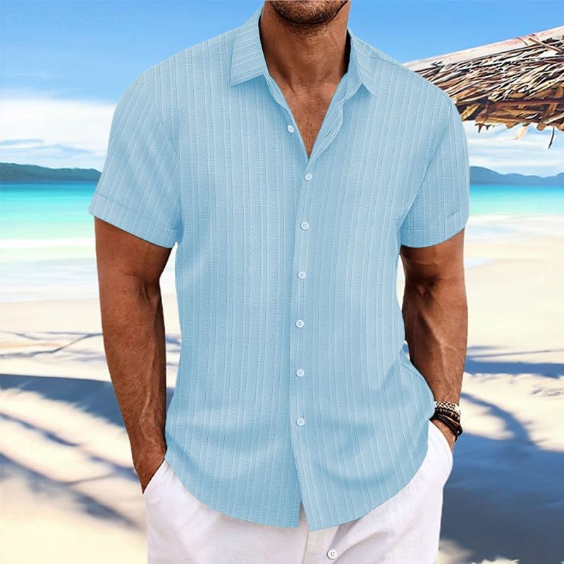 Niklas | Men's Cotton Linen Stripe Print Loose Short Sleeve Lapel Shirt