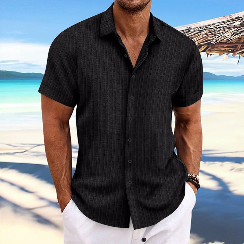 Niklas | Men's Cotton Linen Stripe Print Loose Short Sleeve Lapel Shirt