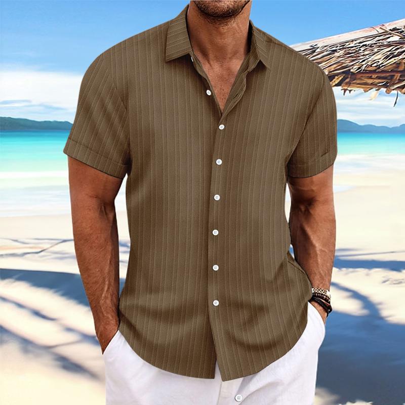 Niklas | Men's Cotton Linen Stripe Print Loose Short Sleeve Lapel Shirt
