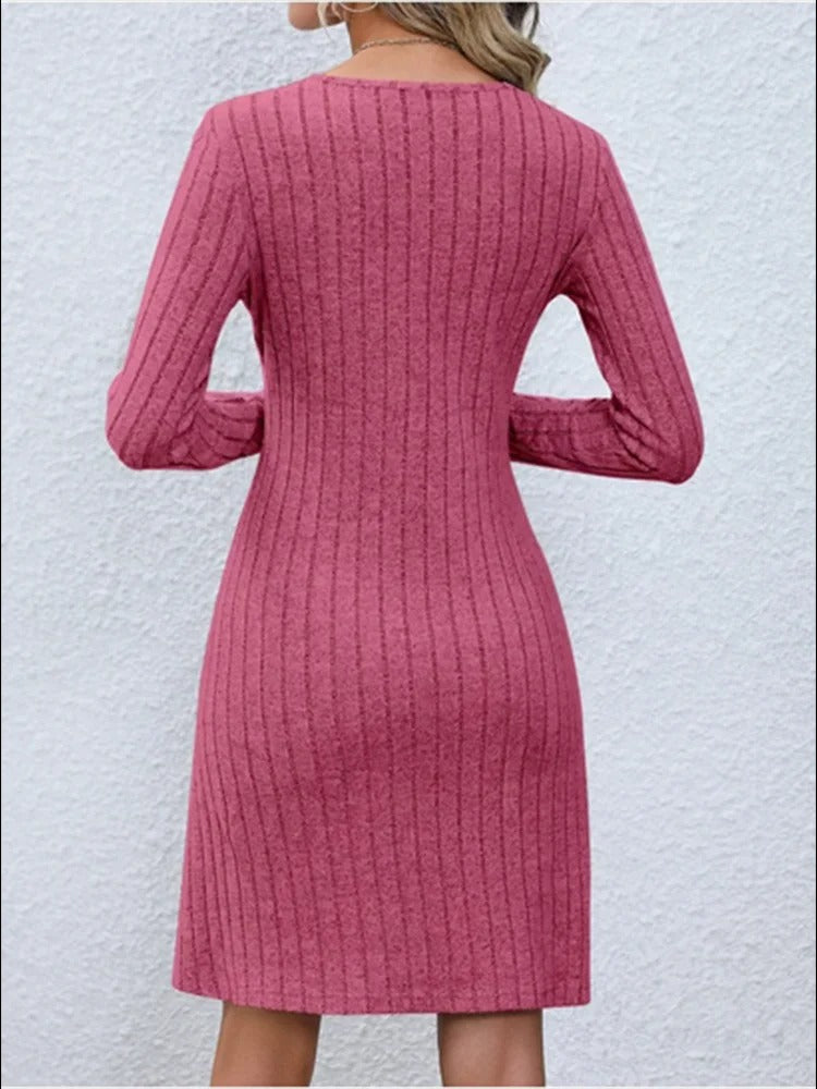 V-Ausschnitt Knopfleiste Kleid