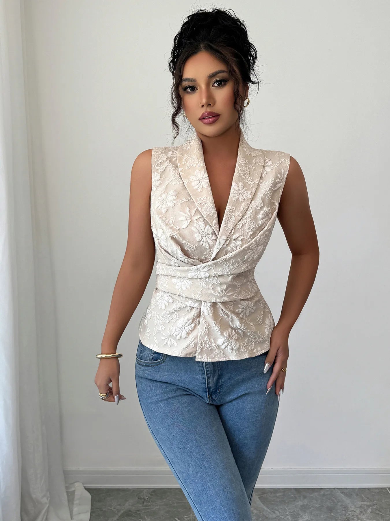 Nerina | Blumen-Raffung Ärmelloses Tanktop