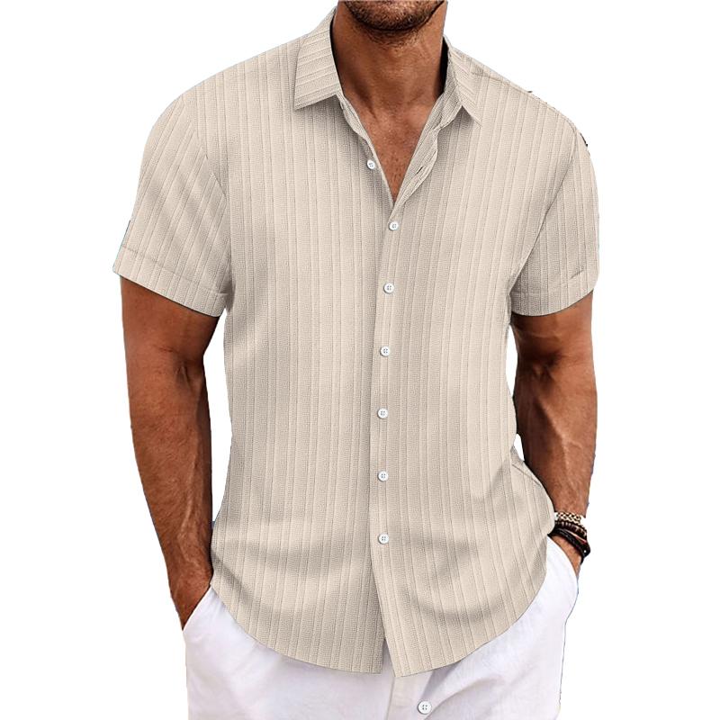 Niklas | Men's Cotton Linen Stripe Print Loose Short Sleeve Lapel Shirt