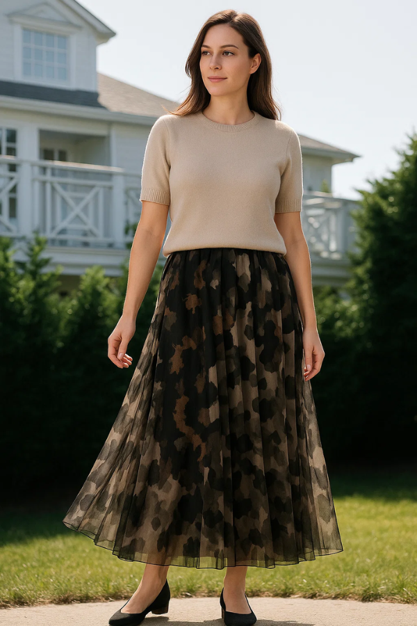 Leona| Set aus Pullover & fließendem Leopardenrock