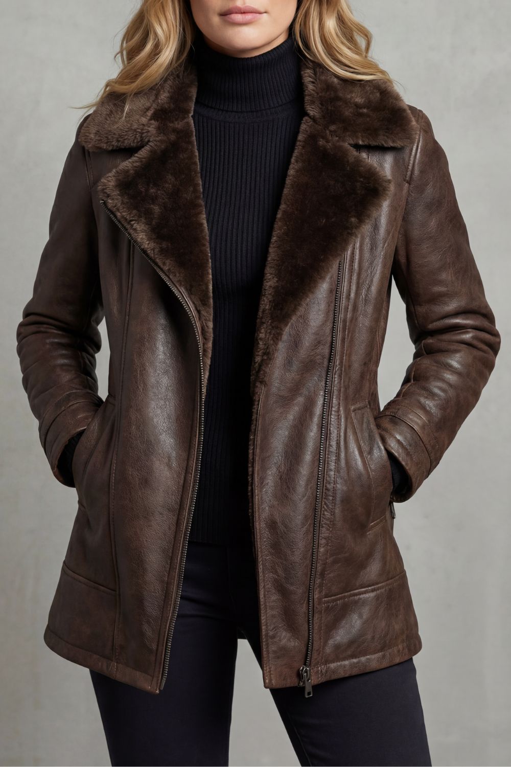 Ravella | Lederjacke mit Lammfellkragen