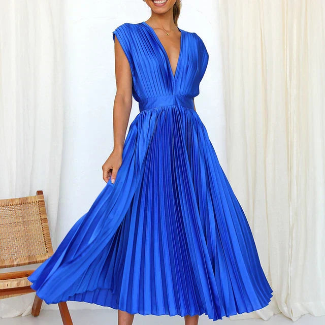 Lisi Maxikleid mit V-Ausschnitt und Plissee