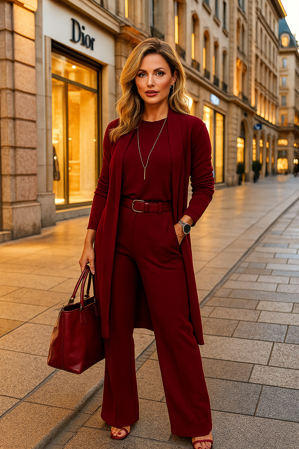 Evanna | 3‑teiliges Set – Basic-Shirt, Cardigan & gerade Hose