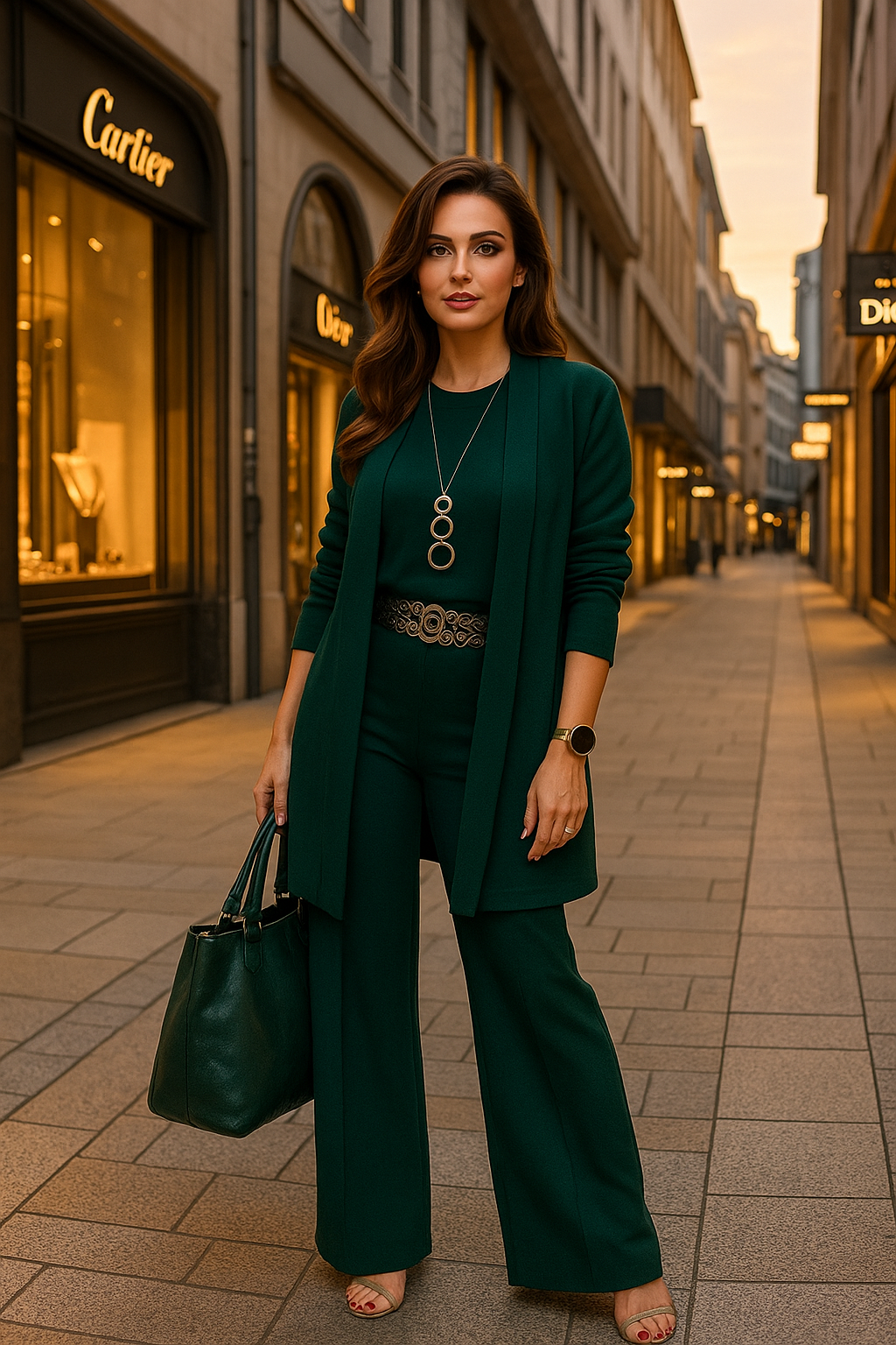 Evanna | 3‑teiliges Set – Basic-Shirt, Cardigan & gerade Hose
