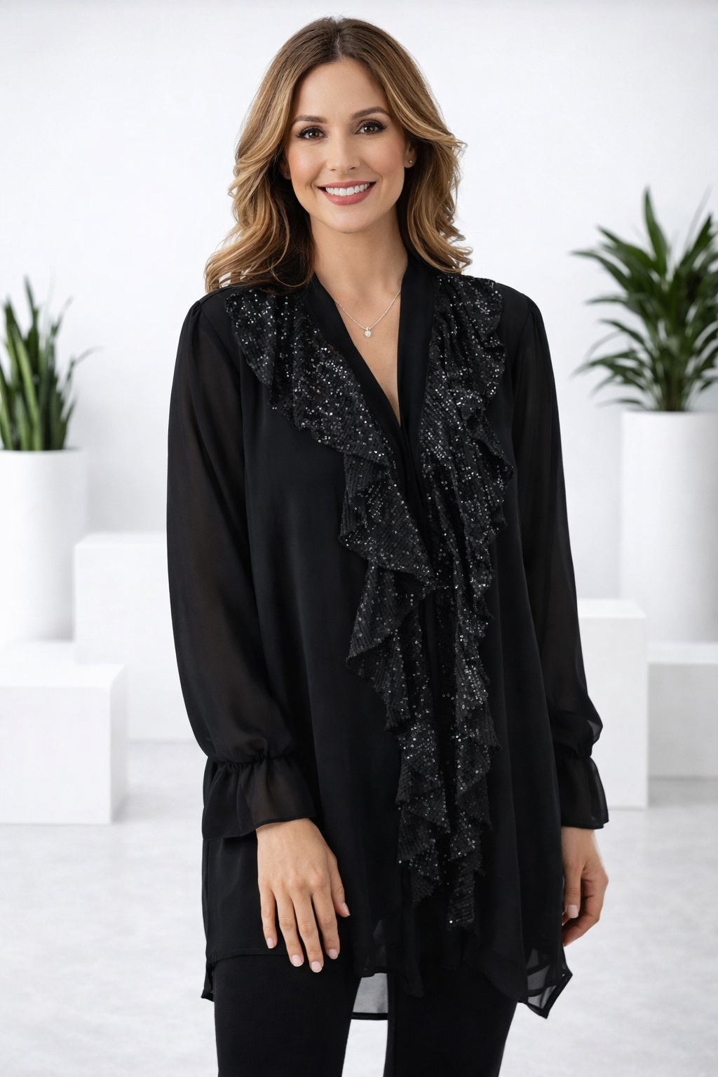 Langärmliges | Chiffon-Shirt