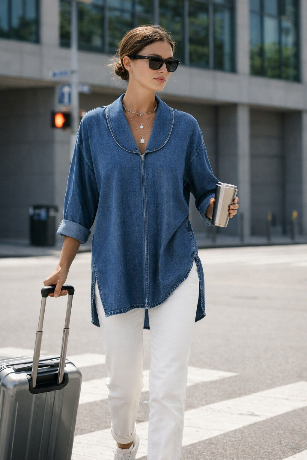 Ava | Retro Denim Top mit Schalkragen