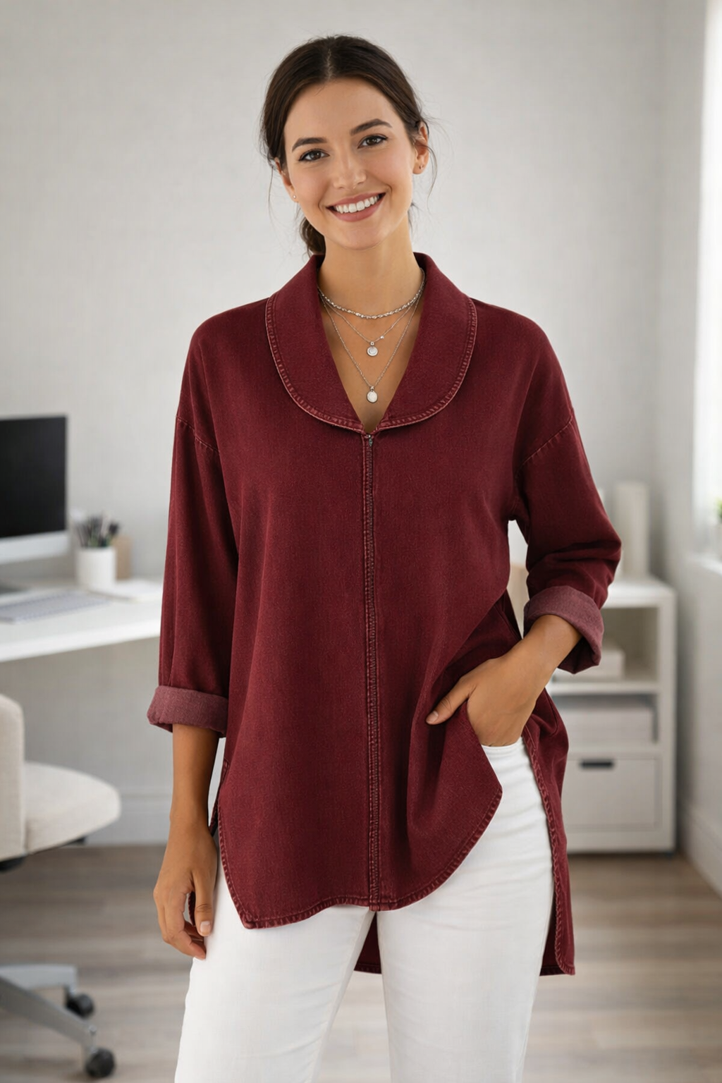 Ava | Retro Denim Top mit Schalkragen