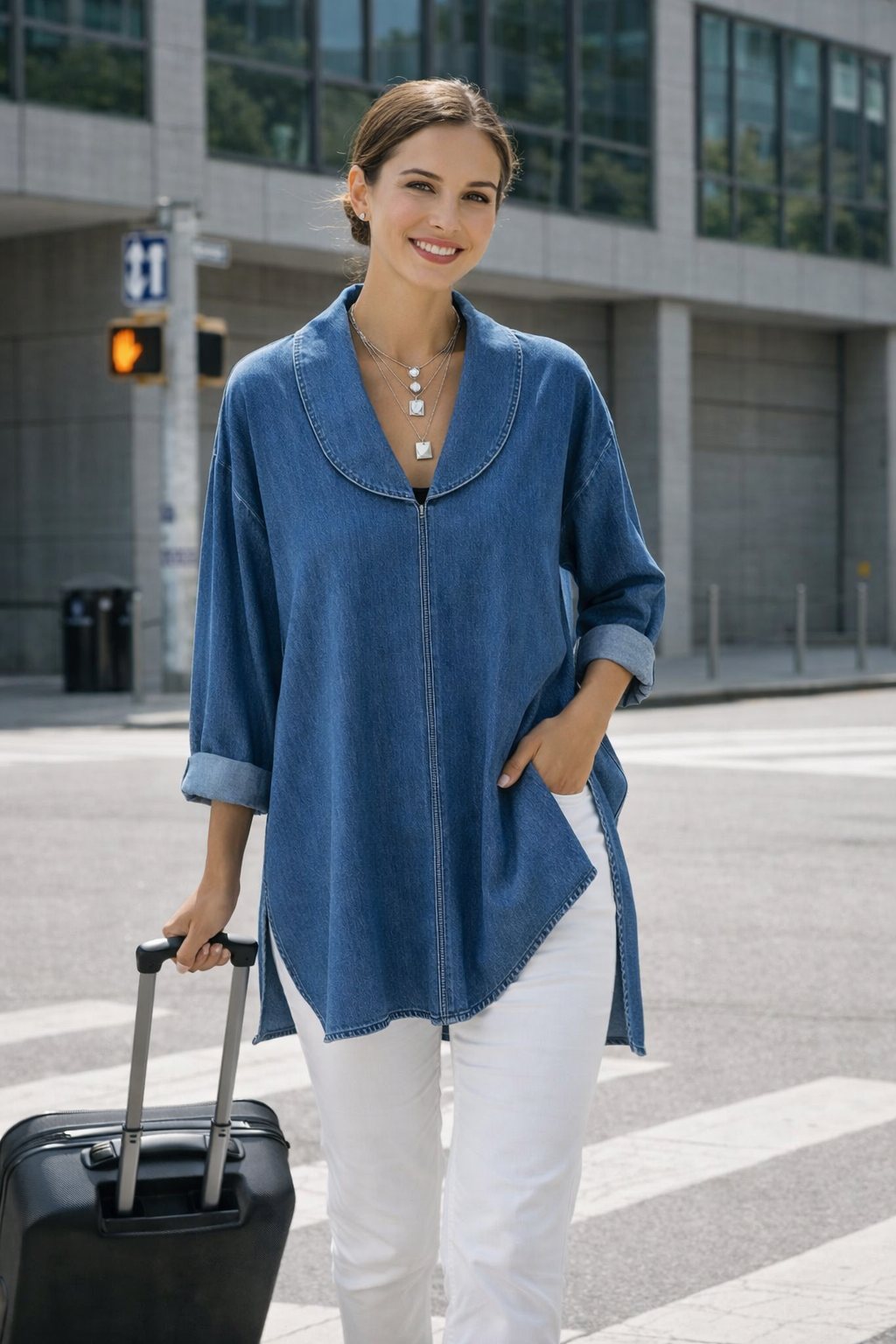 Ava | Retro Denim Top mit Schalkragen