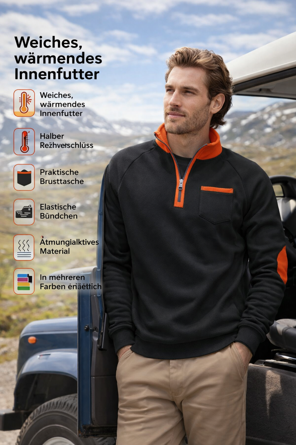 Lovas | Herrenpullover mit halbem Reißverschluss