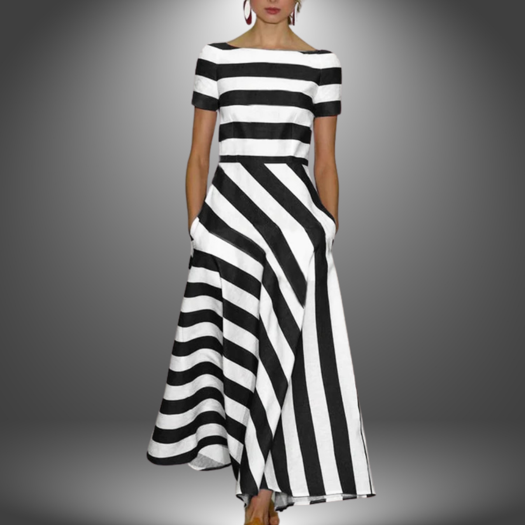 Sandra | Maxikleid Handgefertigt, Streifenmuster, Figurschmeichelnd