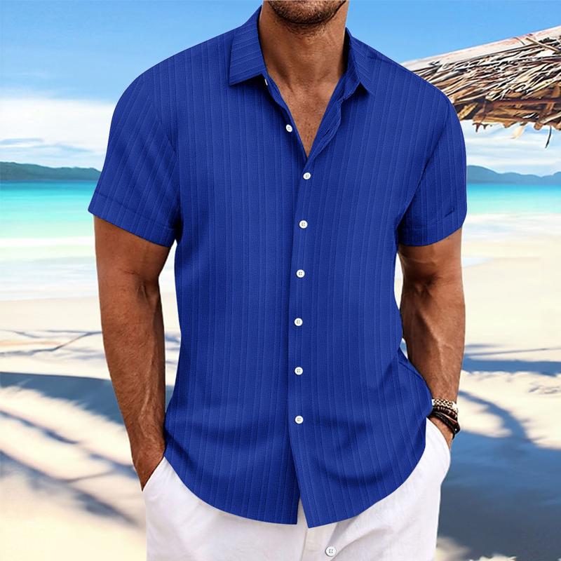 Niklas | Men's Cotton Linen Stripe Print Loose Short Sleeve Lapel Shirt