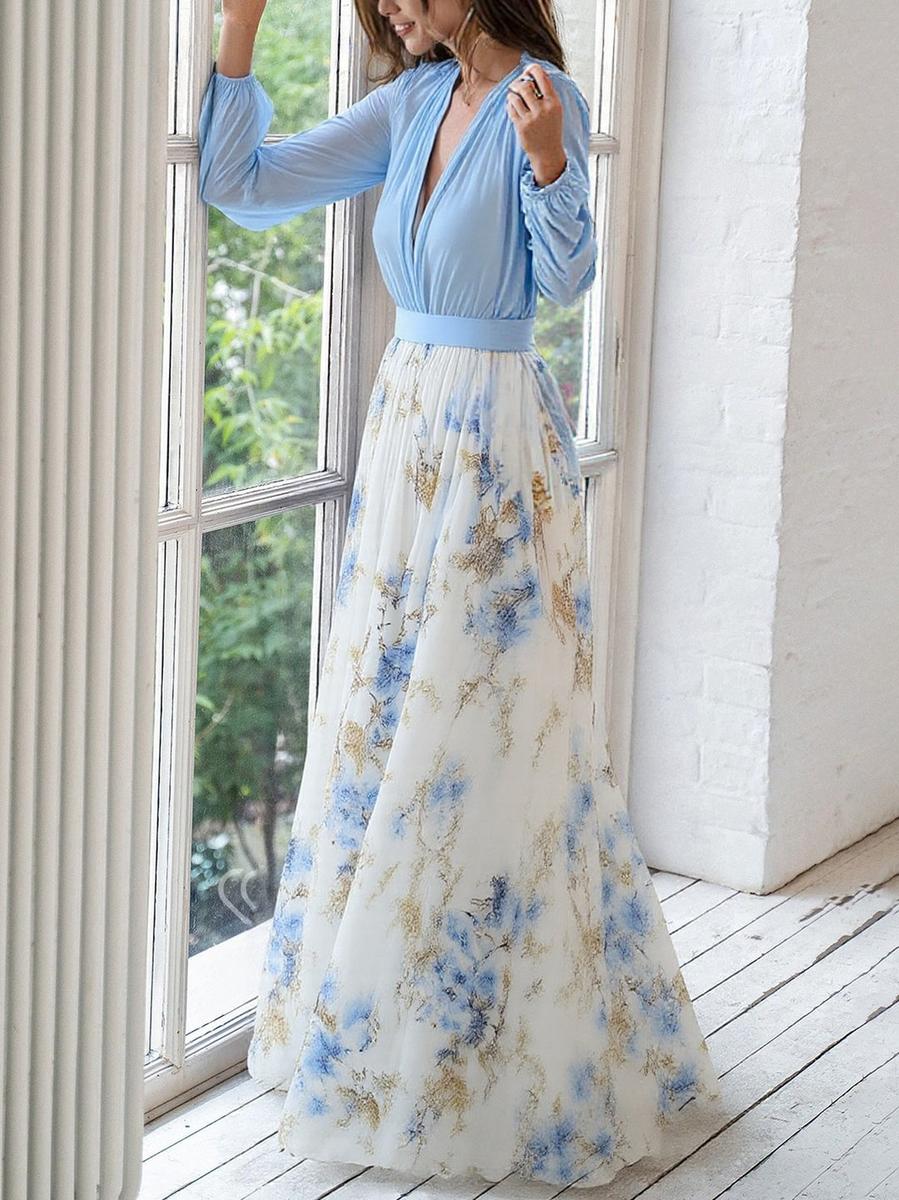 Wunderschönes Maxikleid mit Blumenmuster und V-Ausschnitt