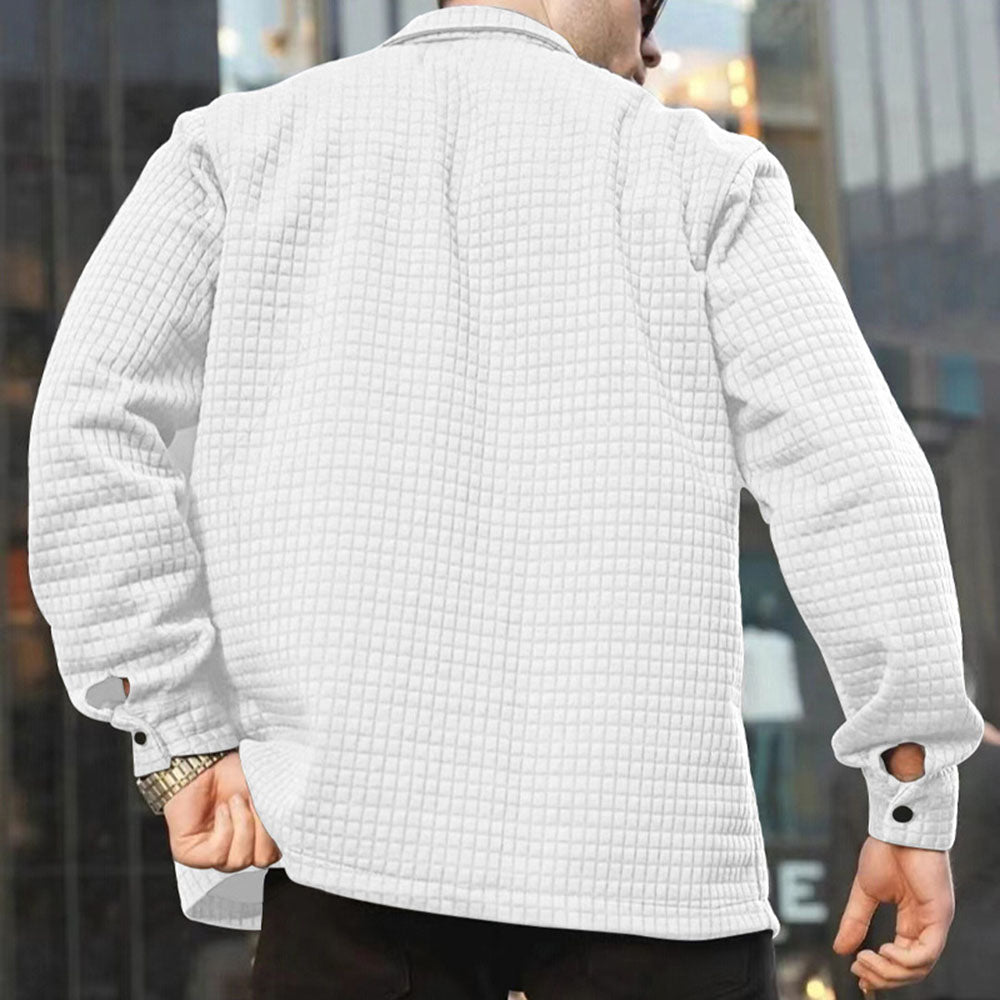 Elian | Retro Waffle Textured Turndown Collar Button Up Solid Long Sleeve Jacket