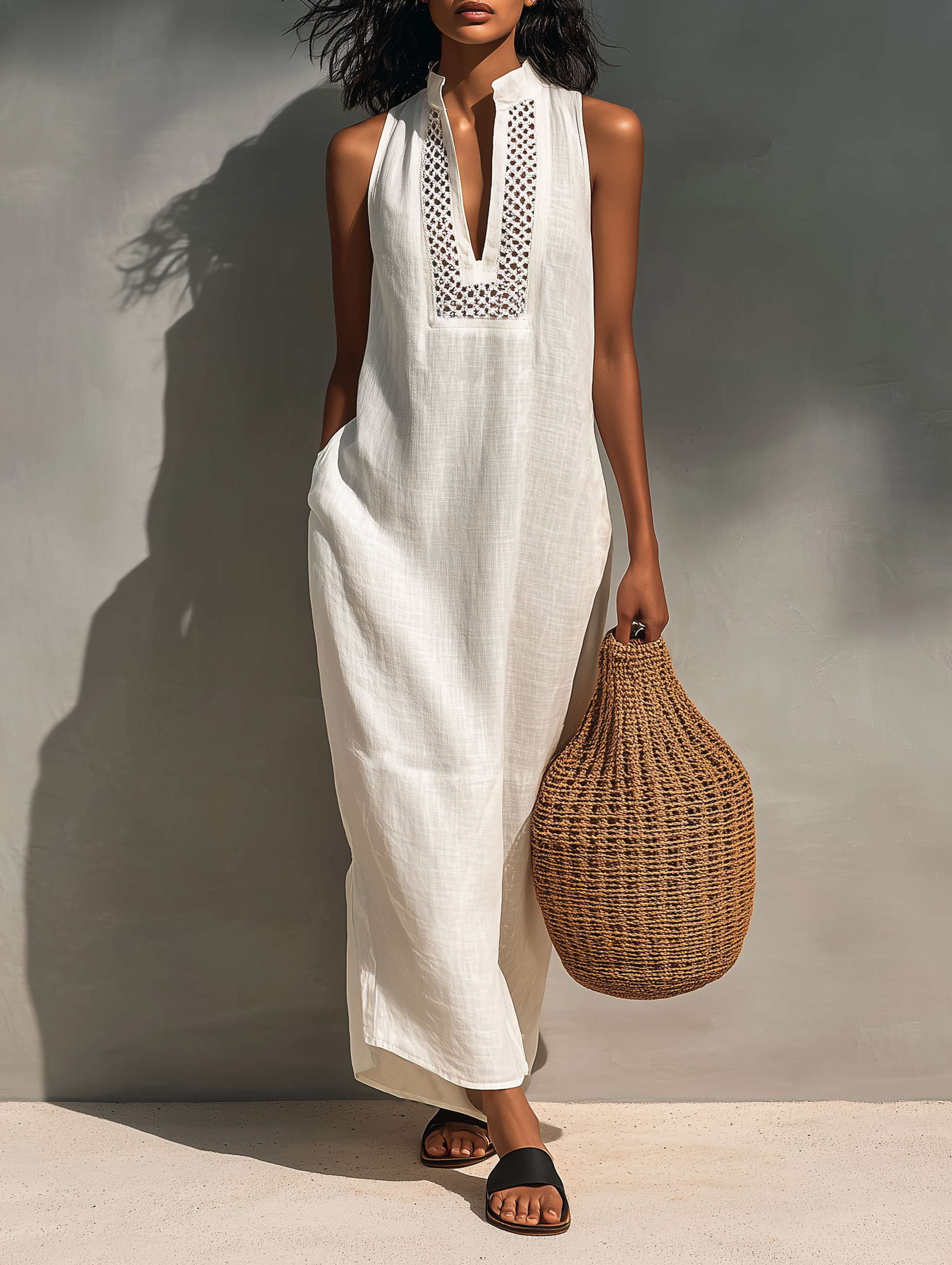 Marcelle | Women's Minimalist Sleeveless Maxi Dress With Cutout Neckline