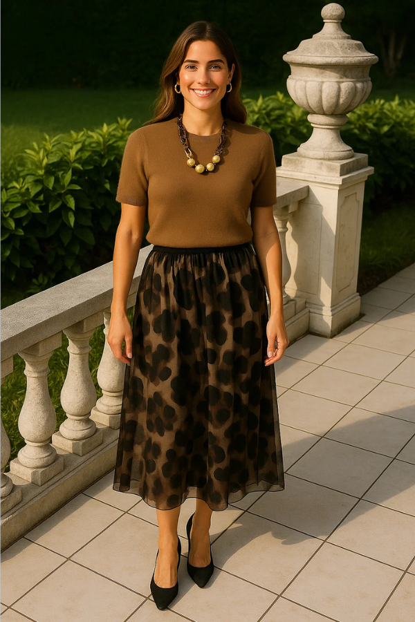 Leona| Set aus Pullover & fließendem Leopardenrock