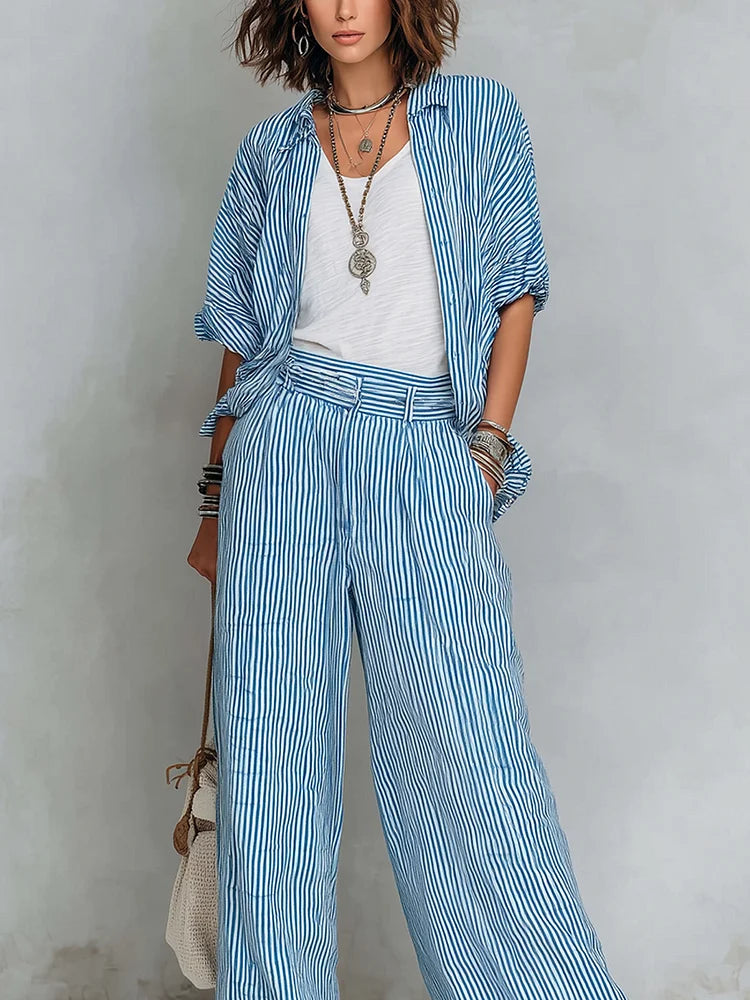 Orielle | Set mit gestreiftem Hemd und weiter Hose