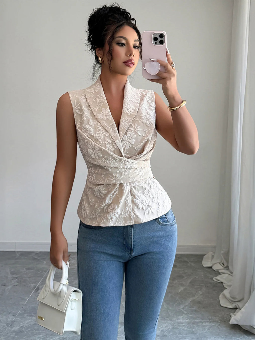 Nerina | Blumen-Raffung Ärmelloses Tanktop