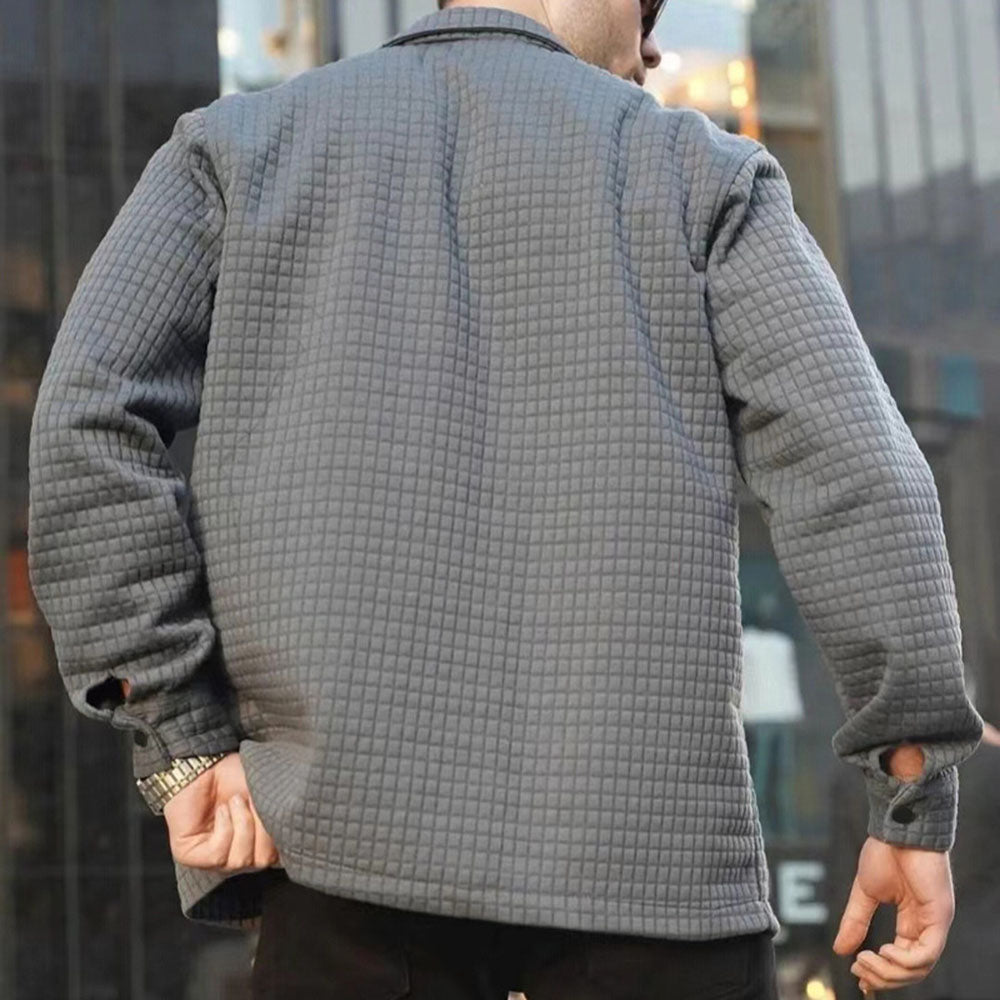 Elian | Retro Waffle Textured Turndown Collar Button Up Solid Long Sleeve Jacket