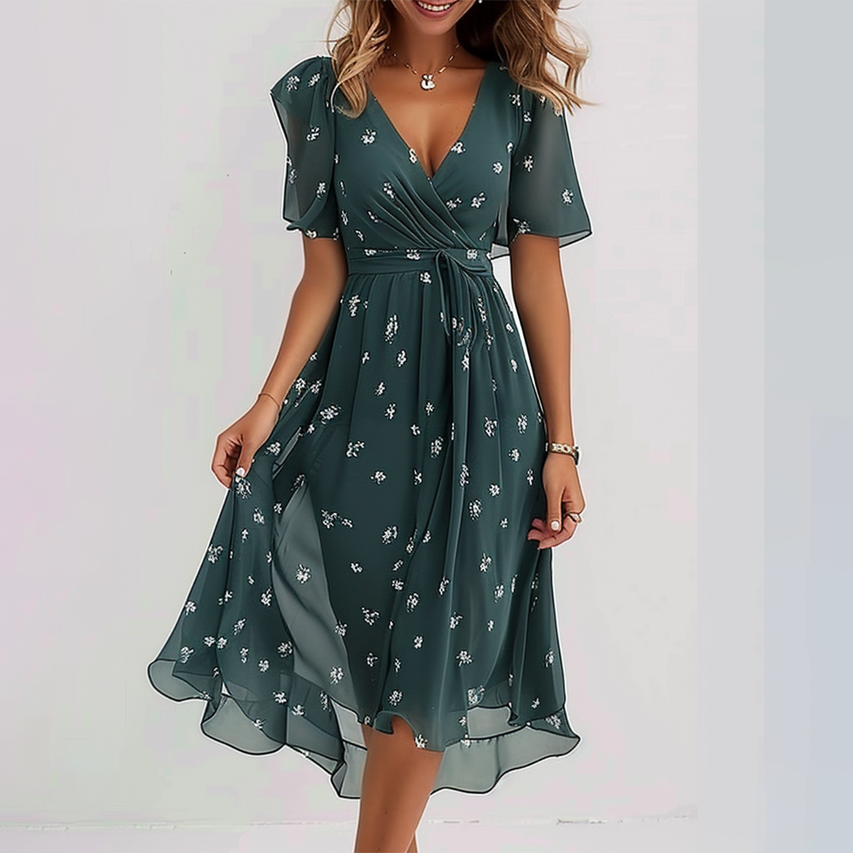 Retrogrünes Midi Kleid