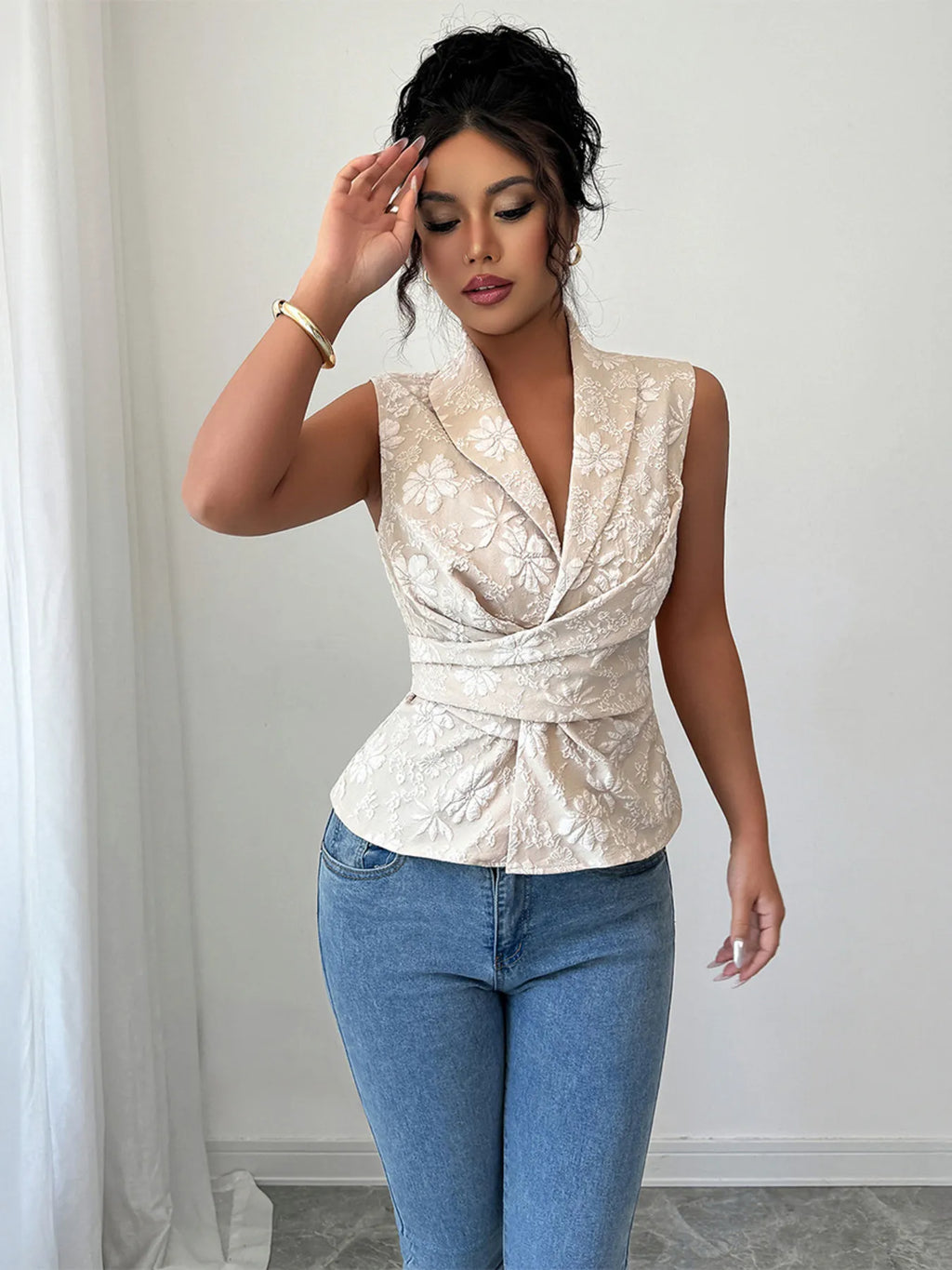 Nerina | Blumen-Raffung Ärmelloses Tanktop