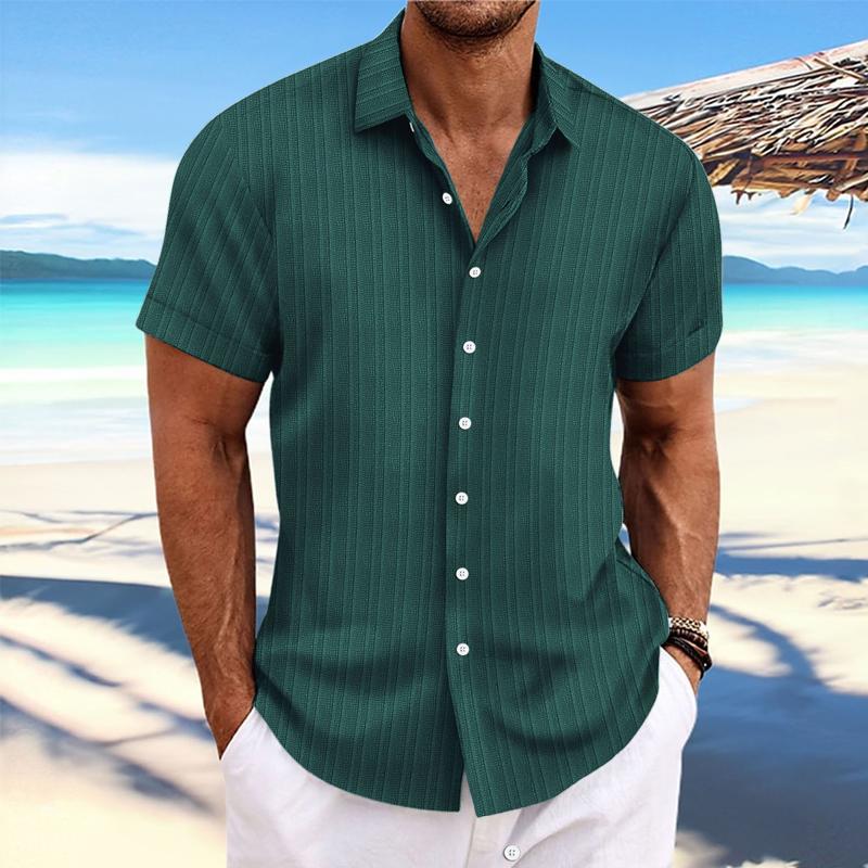 Niklas | Men's Cotton Linen Stripe Print Loose Short Sleeve Lapel Shirt