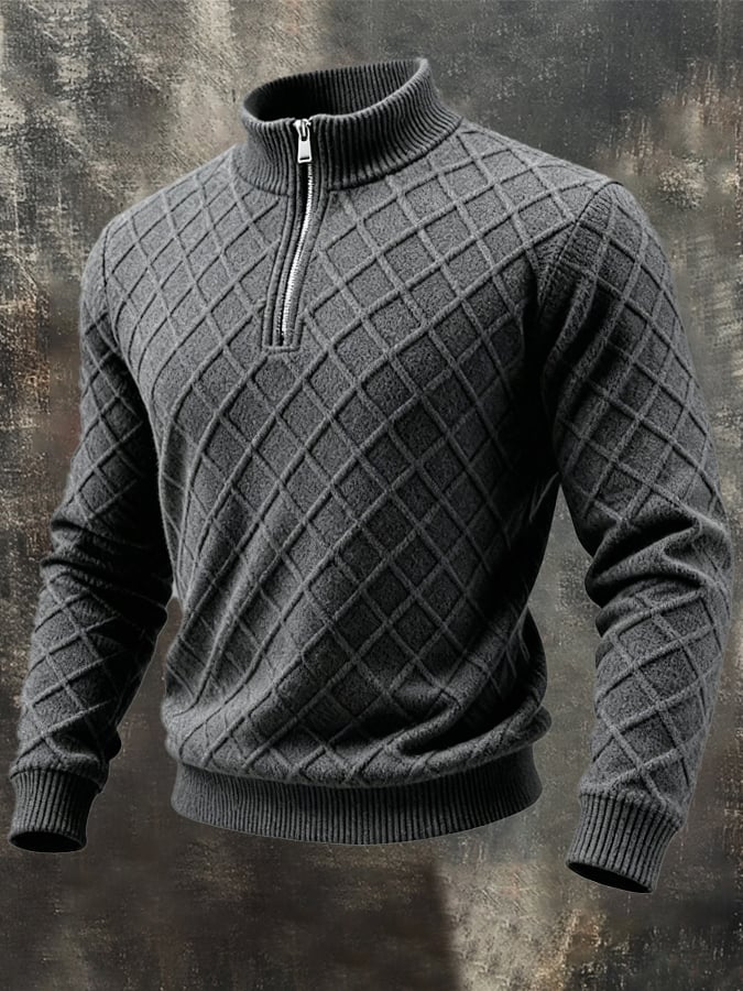 Leandro | Retro Strick Jacquard Patchwork Henley Sweatshirt
