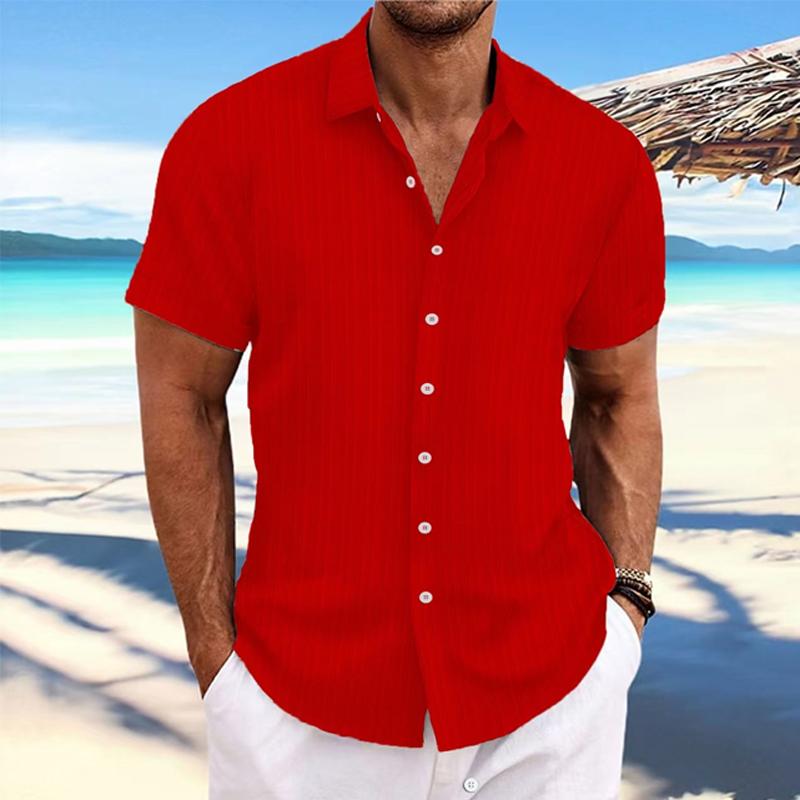Niklas | Men's Cotton Linen Stripe Print Loose Short Sleeve Lapel Shirt