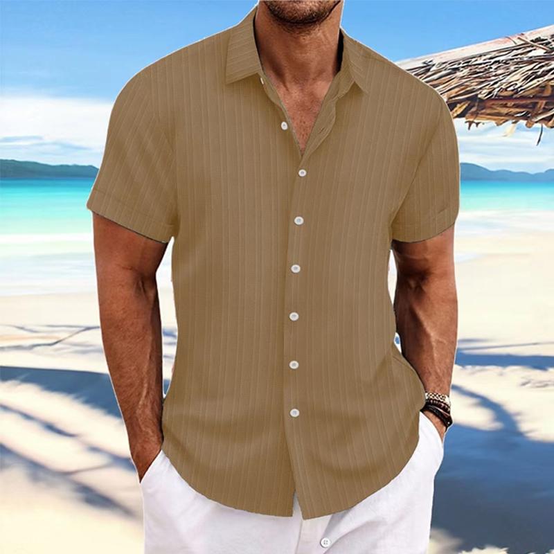 Niklas | Men's Cotton Linen Stripe Print Loose Short Sleeve Lapel Shirt