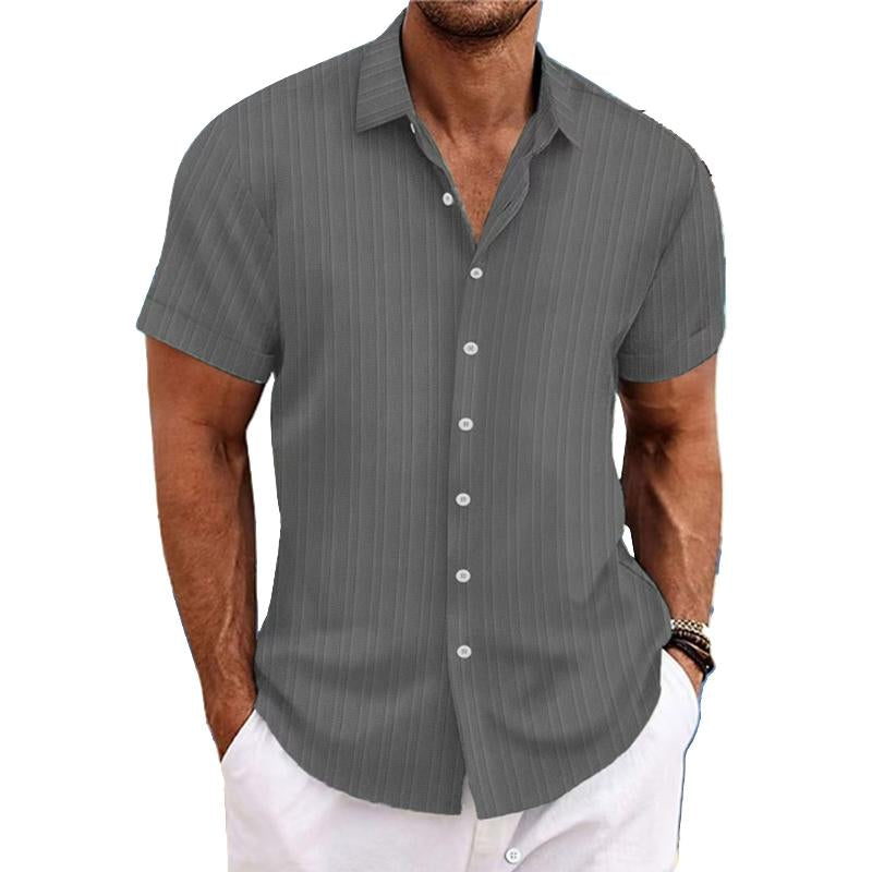 Niklas | Men's Cotton Linen Stripe Print Loose Short Sleeve Lapel Shirt