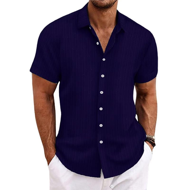 Niklas | Men's Cotton Linen Stripe Print Loose Short Sleeve Lapel Shirt