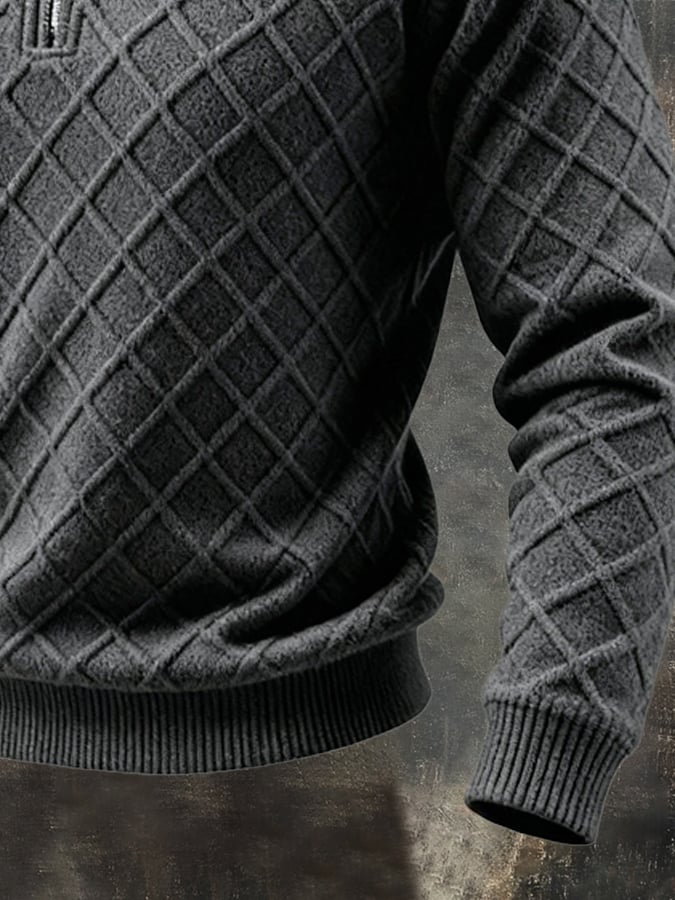 Leandro | Retro Strick Jacquard Patchwork Henley Sweatshirt
