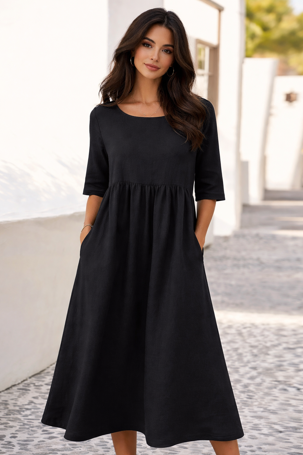 Charlotte™ - Baumwollkleid mit Rundhalsausschnitt und Taschen