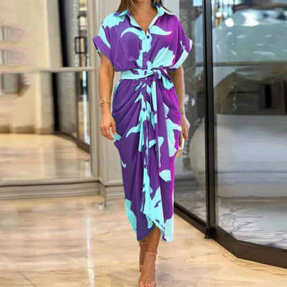 Analia | Maxi Kleid Elegantes Hemddesign mit Taillengürtel, Ideal für Sommerhochzeiten und Festlichkeiten
