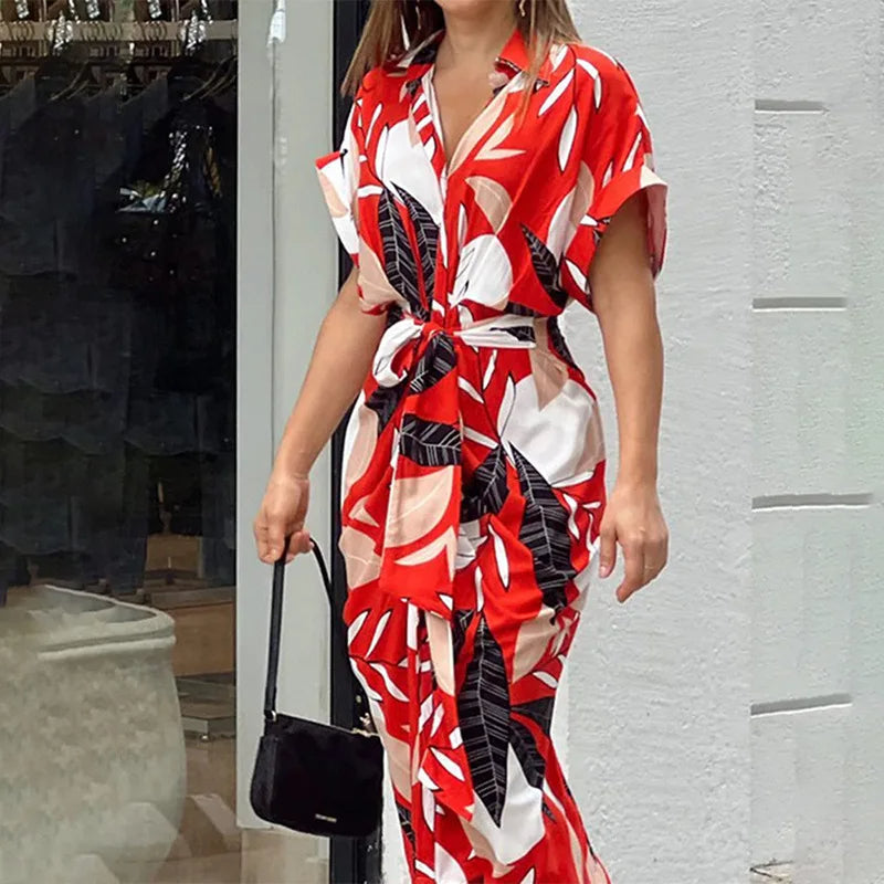 Analia | Maxi Kleid Elegantes Hemddesign mit Taillengürtel, Ideal für Sommerhochzeiten und Festlichkeiten